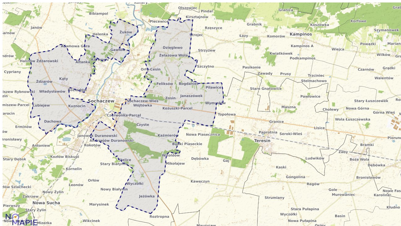 Mapa obszarów ochrony przyrody Sochaczewa