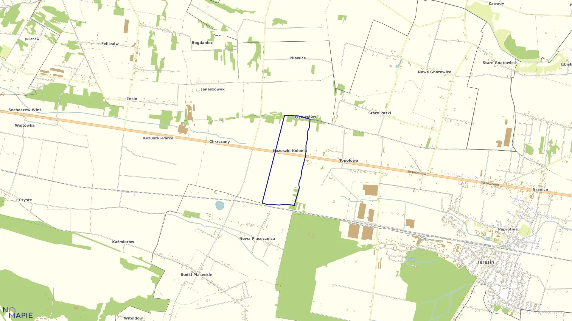 Mapa obrębu KOŻUSZKI KOLONIA w gminie Sochaczew