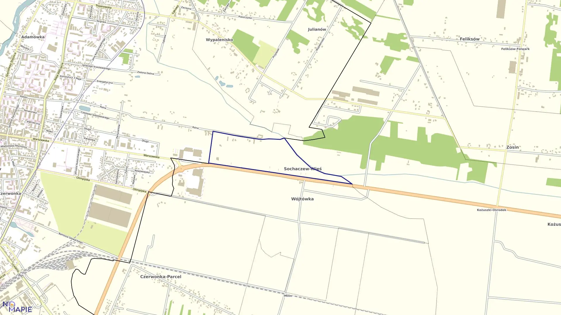 Mapa obrębu SOCHACZEW WIEŚ w gminie Sochaczew